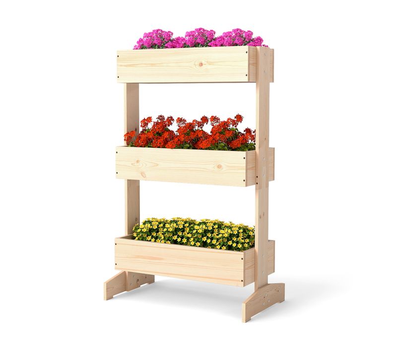 Jardinière Vertical Parterre De Fleurs Avec 3 Bacs De Plantation Bois 69 X 39 X 109 Cm Naturel