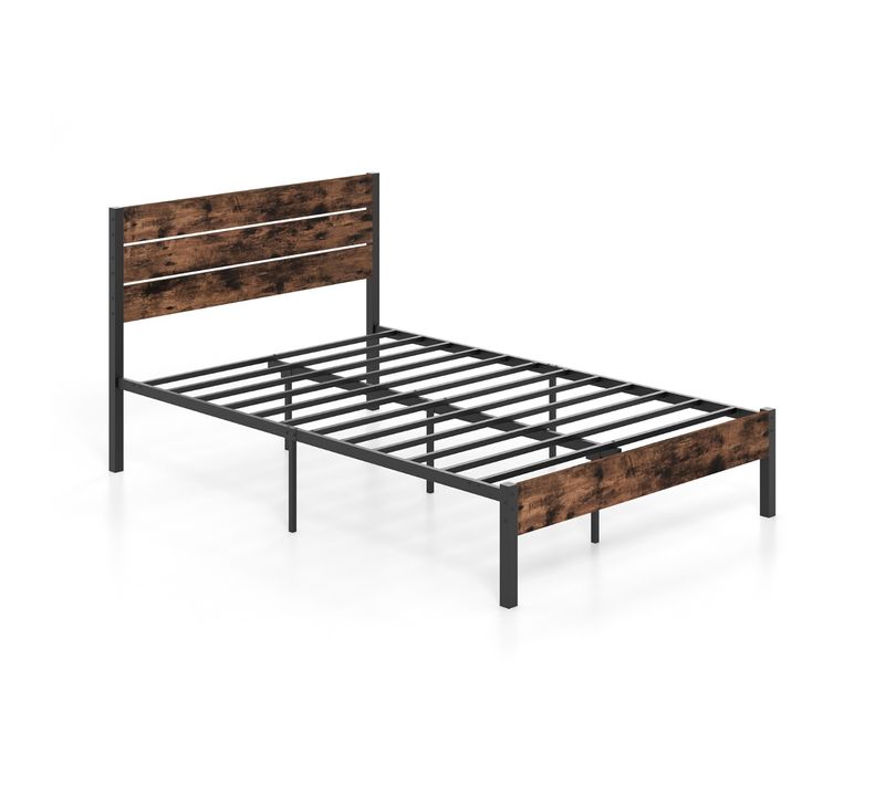 Lit Double Cadre De Lit 140x200cm Avec Sommier En Métal Tête Haute Barre Silence Marron