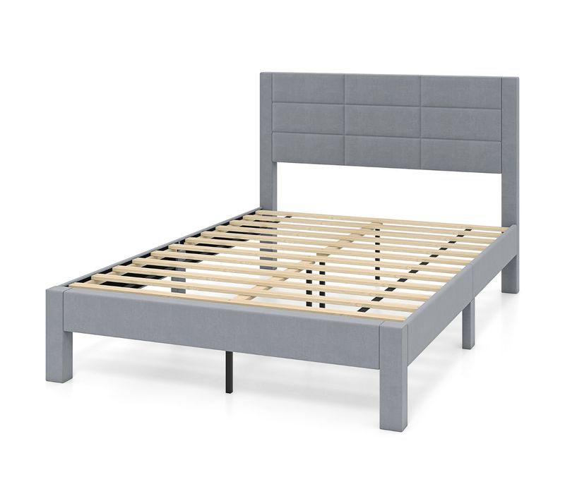 Lit Double Lit Adulte Cadre De Lit 140x200cm Avec Tête De Lit Gris