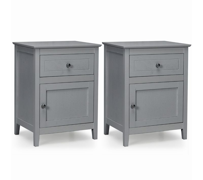 Lot De 2 Tables De Chevet Tables De Nuit Avec Tiroir 48 X 38 X 63,5 Cm Pieds En Bois Massif Gris