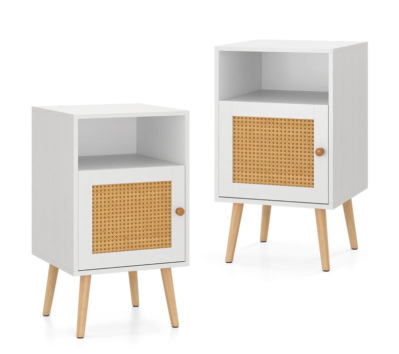 Lot De 2 Tables De Chevet Tables De Nuit Bohême Fermeture Silencieuse 40x39x70cm Blanc