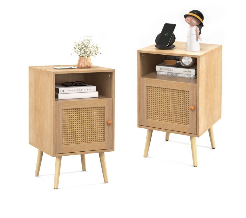 Lot De 2 Tables De Chevet Tables De Nuit Bohême Fermeture Silencieuse 40x39x70cm Naturelle