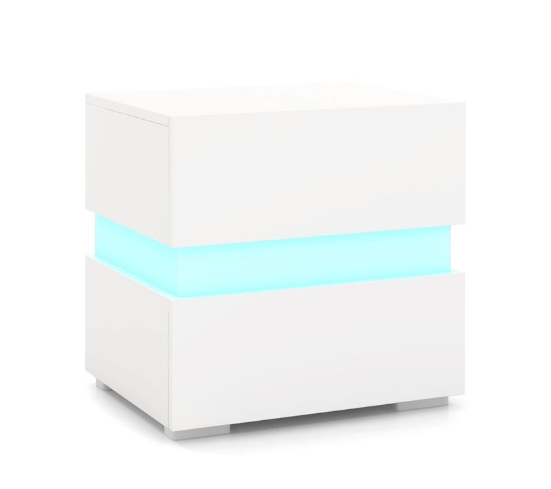 Lot De 2 Tables De Chevet Tables De Nuit LED 2 Tiroir Panneaux Acryliques 45x35x45cm Blanc