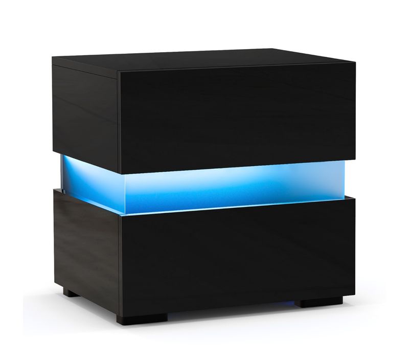 Lot De 2 Tables De Chevet Tables De Nuit LED 2 Tiroir Panneaux Acryliques 45x35x45cm Noir