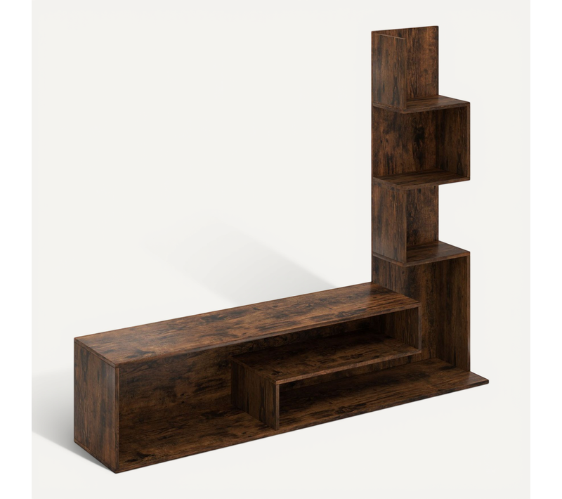 Meuble TV Cubique Console Multimédia Avec Etagères 144,5x29,5x121 Cm Marron Rustique