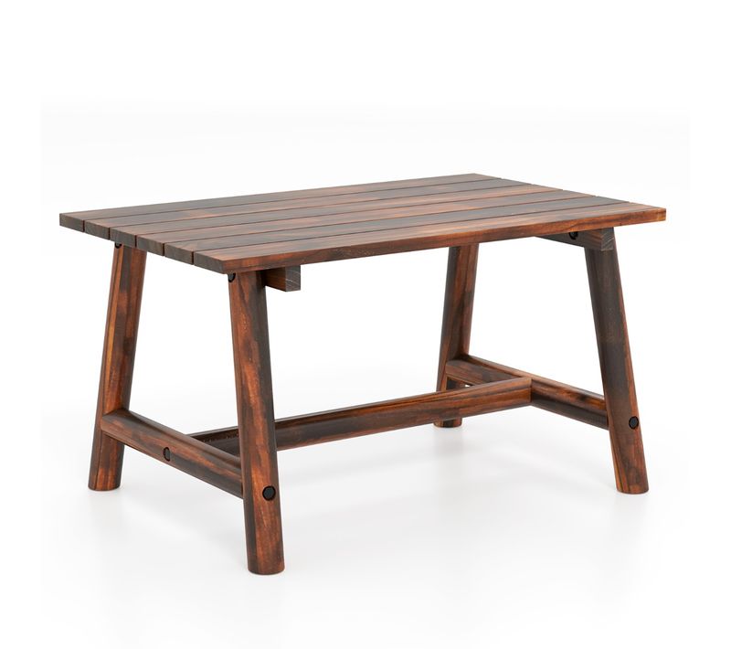 Table Basse D'extérieur En Bois Massif Avec Plateau à Lattes Table D'appoint Rectangulaire Marron