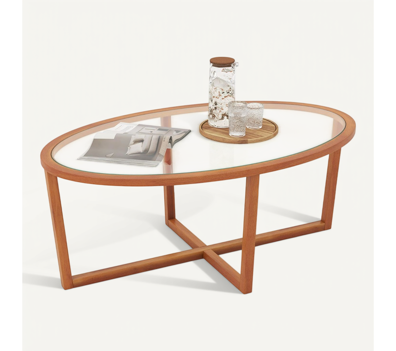 Table Basse En Verre Trempé Table Centrale De Salon Ovale Moderne 118 X 71,5 X 47,5 Cm Marron