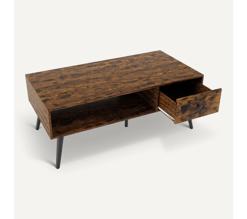 Table Basse Industrielle 109 X 55 X 44,5 Cm Avec 1 Tiroir Et Etagère Cadre En Métal