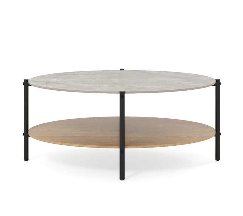 Table Basse Ovale à 2 Niveaux Avec Plateau En Pierre Pour Salon 105 X 65 X 43 Cm