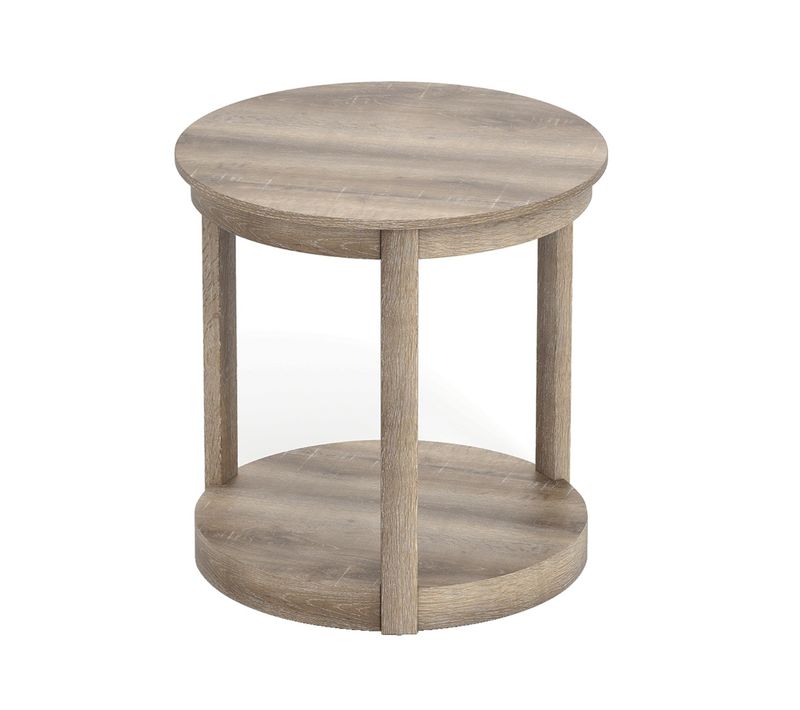 Table Basse Ronde Bout De Canapé à 2 Niveaux Bois 60,5 X 61 Cm Gris