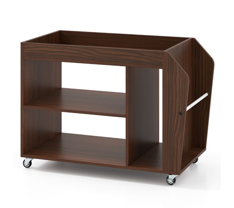 Table De Chevet Table D'appoint à 3 Niveaux Avec Roulettes Universelles 76 X 39,5 X 55 Cm Noyer