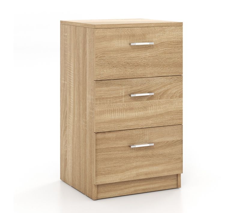 Table De Chevet Table De Nuit à 3 Tiroirs Support D’imprimante Mdf 35x38x67cm Naturel