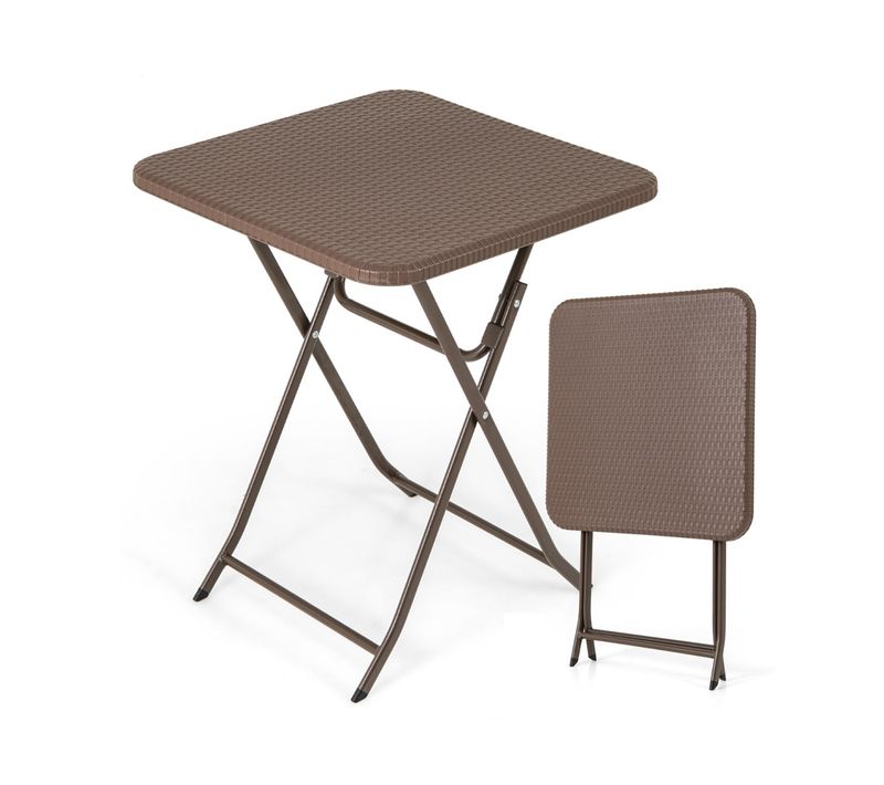 Table De Jardin Pliante Carrée Table Basse Extérieur Plastique 60 X 60 X 72 Cm Café