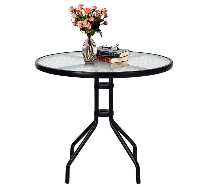 Table De Jardin Ronde 70 Cm Table Basse De Patio Avec Trou Pour Parasol 70 X 70 X 70 Cm Noir