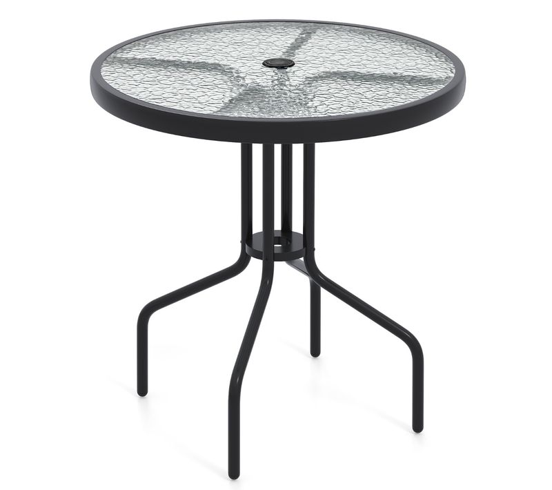 Table De Jardin Ronde Table Basse De Patio Cadre En Métal Robuste Et Trou Pour Parasol Noir