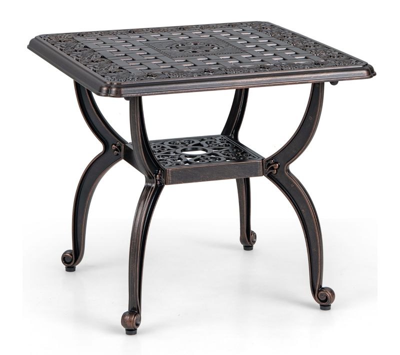 Table De Jardin Table D'appoint D’extérieur Carrée Fonte D'aluminium Avec Étagère Rouge
