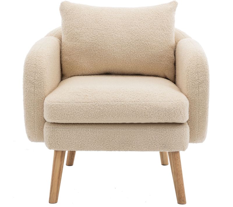 Fauteuil Avec Coussin, Pieds En Bois Massif, Beige