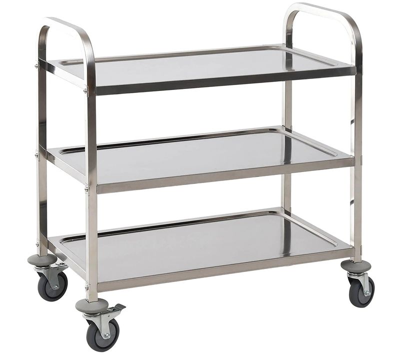Chariot De Service Desserte De Cuisine à Roulettes 3 Étagères 85l X 45l X 90h Cm Acier Inox. Chromé