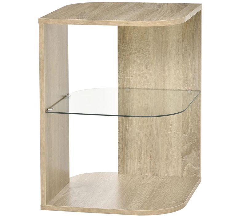 Bout De Canapé Design Contemporain - Étagère Verre Trempé Bois Naturel