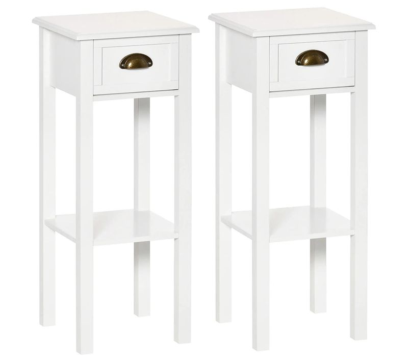 Ensemble De 2 Bout De Canapé - Avec Tiroir Et Étagère - 30 L X 30 L X 75 H Cm En Mdf - Blanc