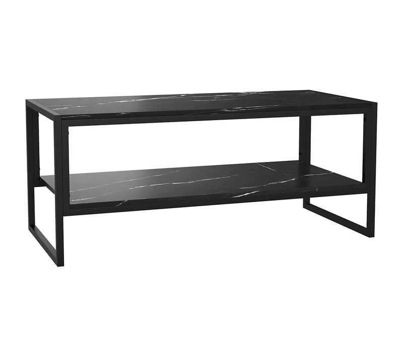 Table Basse Style Moderne Avec 2 Étagères 106 X 50 X 47 Cm Noir