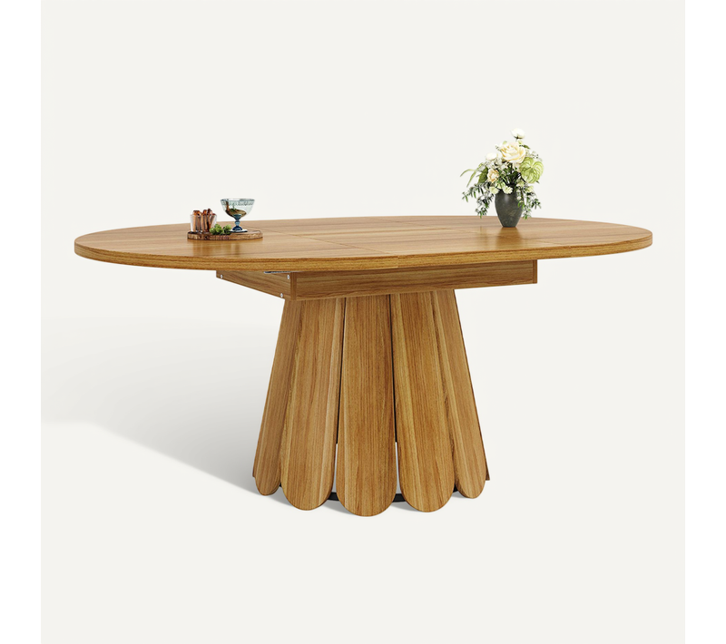 Table De Salle à Manger à Rallonge, En Bois, Se Rallongeant En Forme Ovale, Couleur Marron