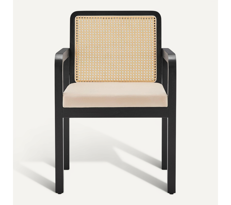 Chaises De Salle à Manger (4 Pièces), Revêtement En Velours, Dossier En Rotin Tressé, Noir