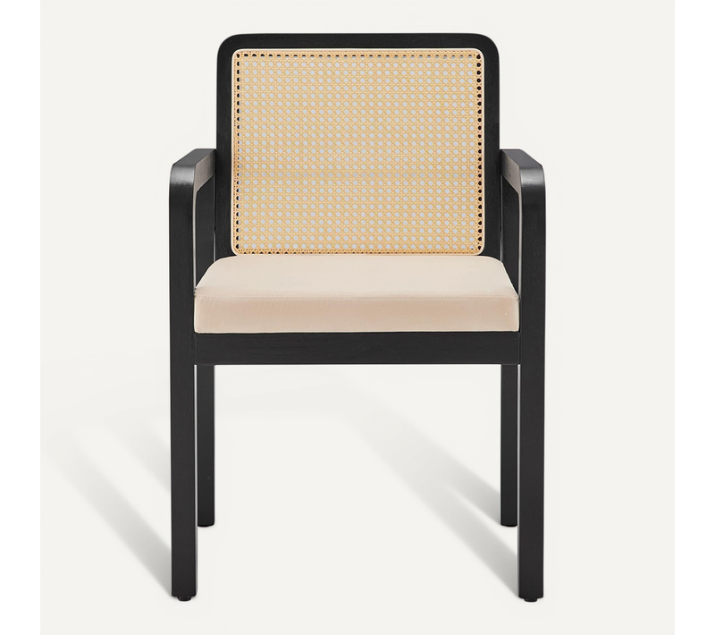 Chaises De Salle à Manger (6 Pièces), Revêtement En Velours, Dossier En Rotin Tressé, Noir