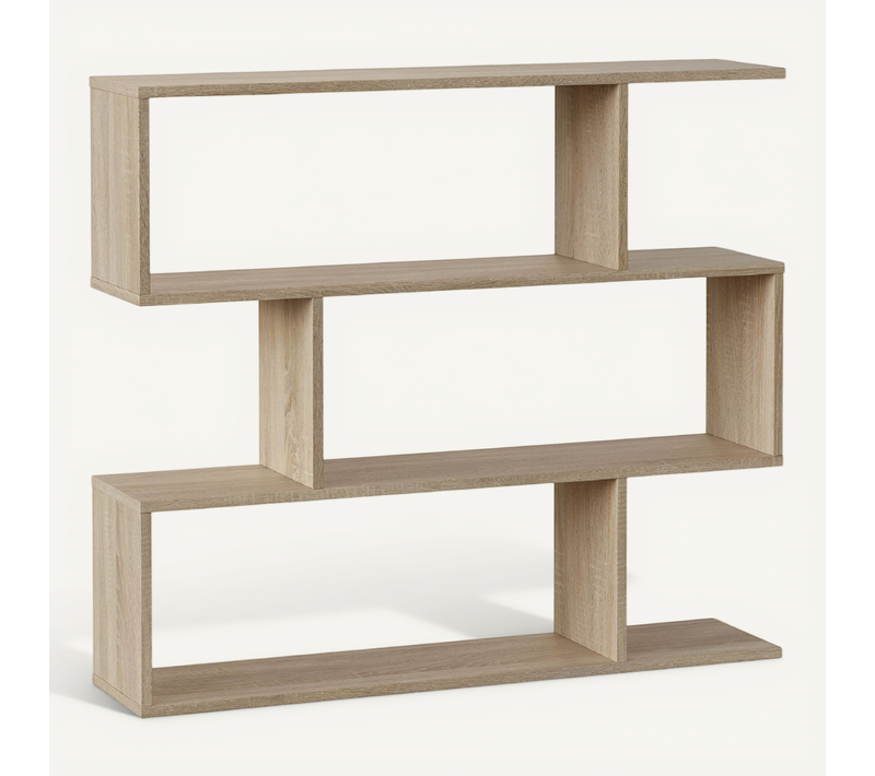 Bibliothèque, étagère Basse 3 Niveaux En Bois Mélaminé Chêne