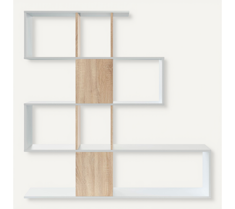 Bibliothèque Forme Zig Zag En Bois De Chêne Coloris Blanc - L. 145 X P. 29 X H. 145 Cm