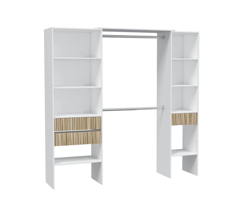 Armoire, Dressing Avec 3 Tiroirs Coloris Blanc Artic, Naturel - L. 190 X H. 187 X P. 40 Cm