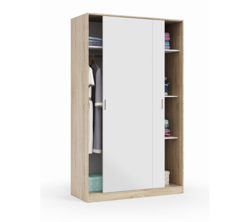 Armoire, Placard Avec 2 Portes Coloris Chêne Canadien, Blanc Artic -  L. 120 X H. 200 X P. 50 Cm