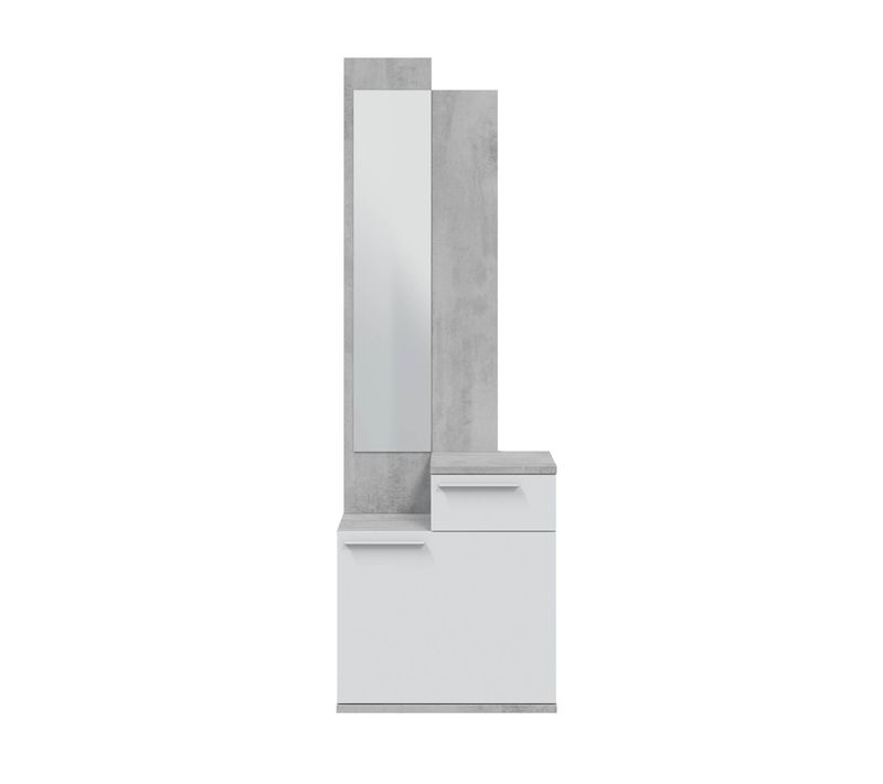 Meuble D'entrée, Meuble De Rangement Coloris Gris Cendre, Blanc Brillant