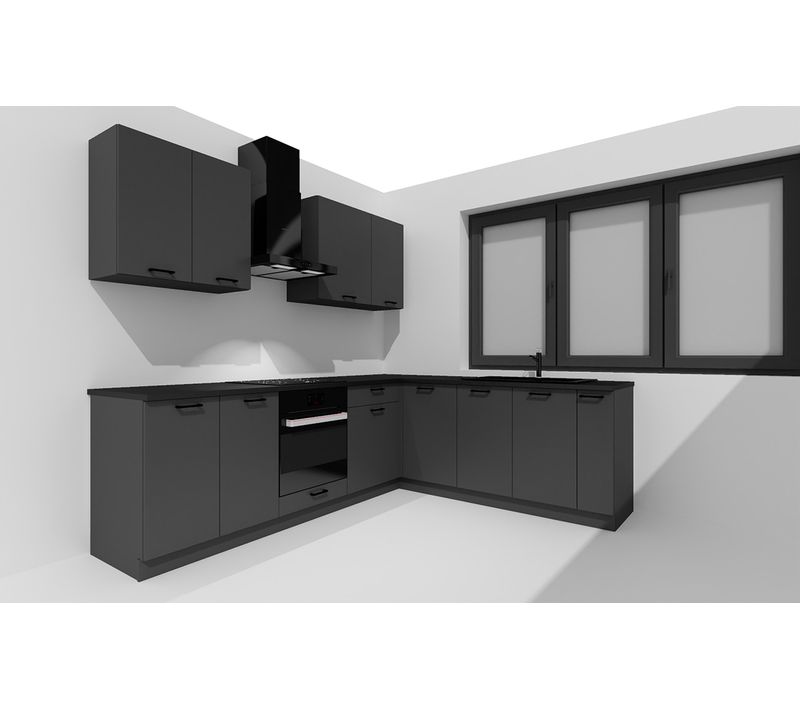 Cuisine Complète D'angle Ania 9 Éléments Couleur Graphite - Longueur 200/260 Cm