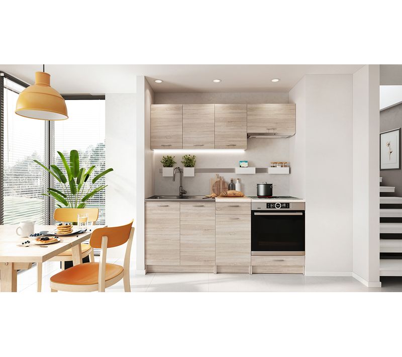 Cuisine Complète Mila 6 Éléments Couleur Sonoma Avec Plan De Travail Inclus - Longueur 180 Cm