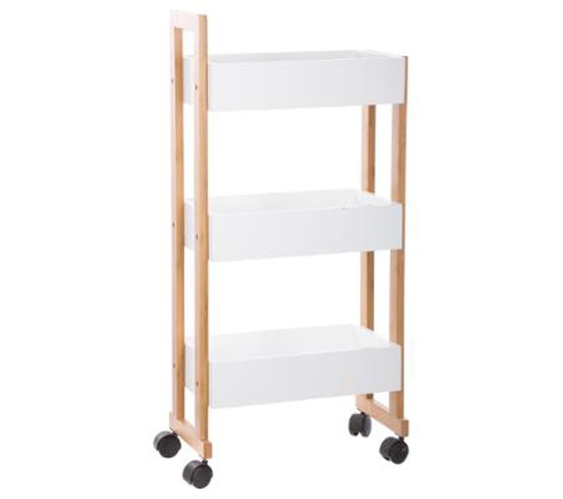 Desserte En Mdf Et Bambou Coloris Blanc - Dim : L 38 X P 20 X H 80 Cm