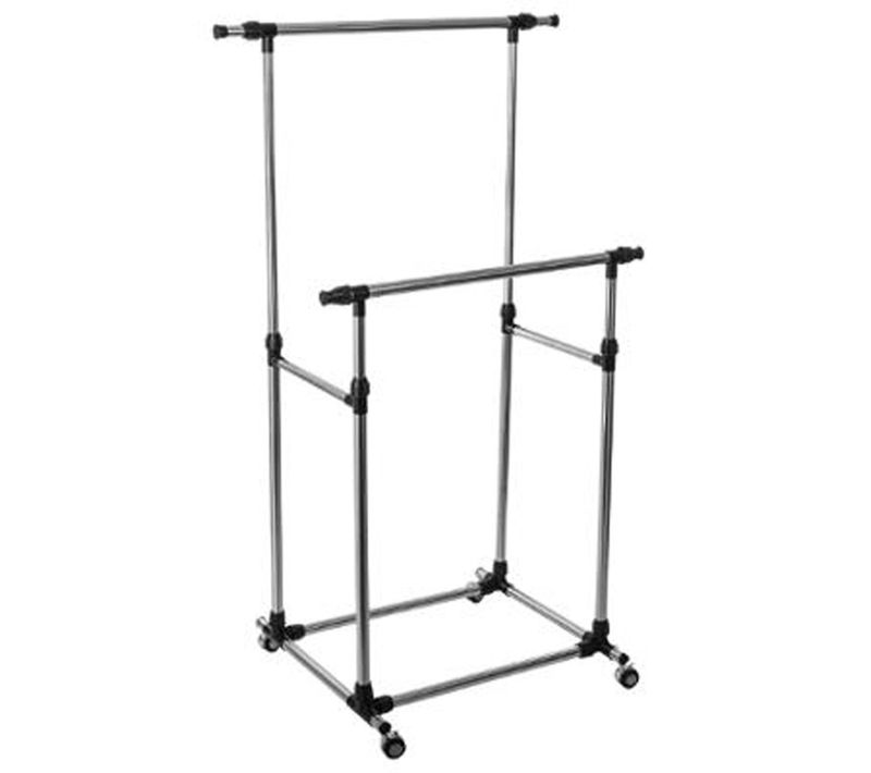 Portant Double En Acier Inoxydable De Couleur Noire - Dim : L 88/150 X P 66 X H 96 /163cm - Pegane -