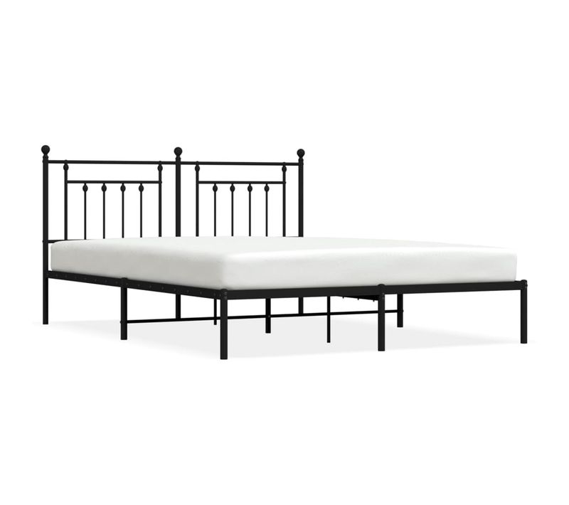 Lit Double Lit Adulte Cadre De Lit - Métal Et Tête De Lit Noir 160x200 Cm