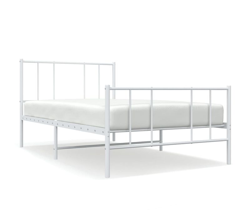 Lit Adulte - Lit Simple - Cadre De Lit Métal Sans Matelas Avec Pied De Lit Blanc 90x200cm E60