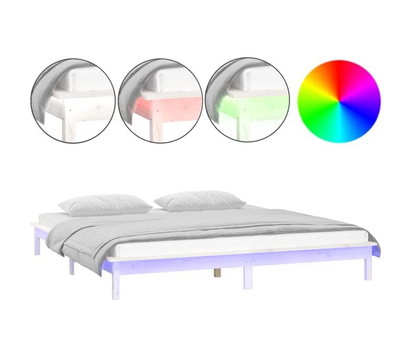 Lit Double Lit Adulte - Cadre De Lit à LED Sans Matelas Blanc 200x200 Cm Bois Massif E14