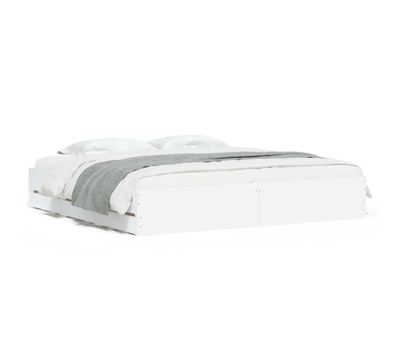 Lit Double - Lit Simple - Cadre De Lit Avec Tiroirs Blanc 160x200 Cm