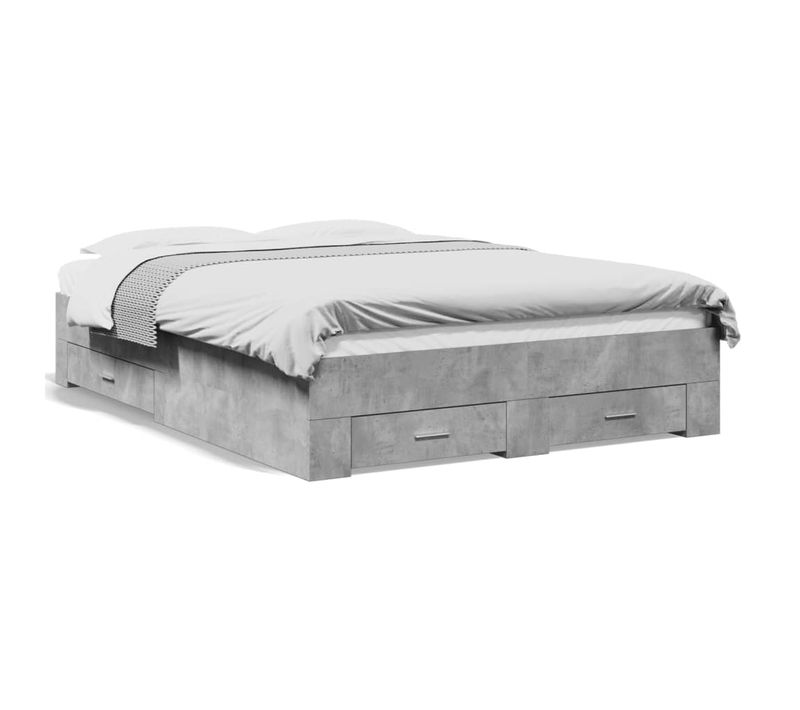 Lit Double - Lit Simple - Cadre De Lit Avec Tiroirs Gris Béton 120x190 Cm