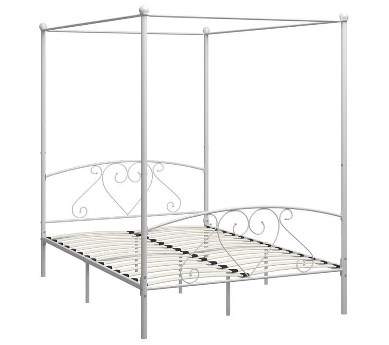 Lit Double Lit Adulte - Cadre De Lit à Baldaquin Blanc 160x200 Cm Métal E1