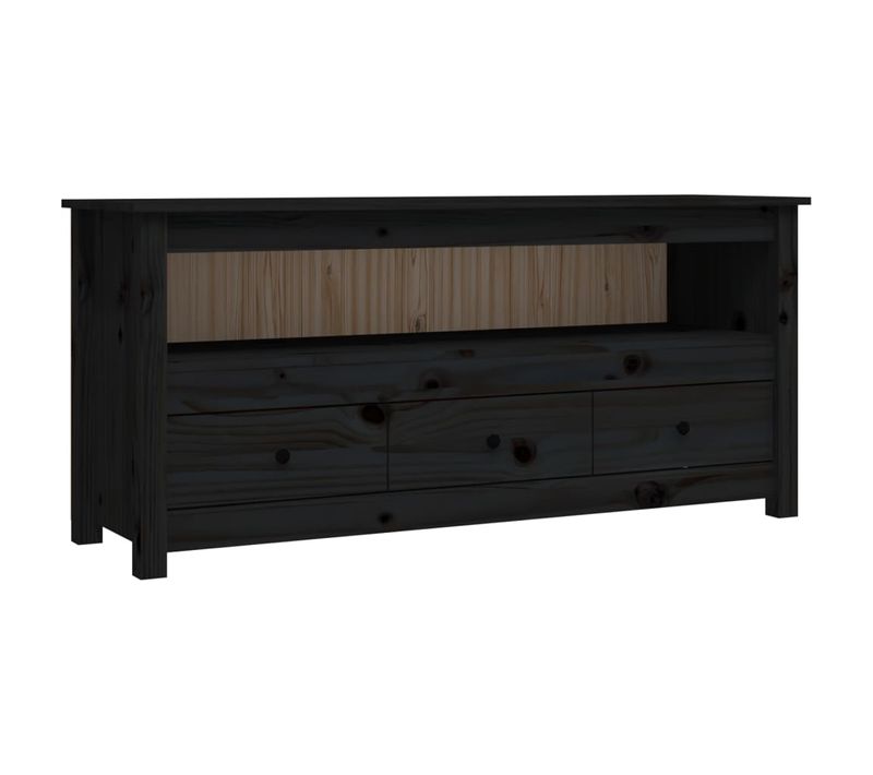 Meuble TV - Banc TV - Meuble De Rangement Noir 114x35x52 Cm Bois De Pin Massif TV656