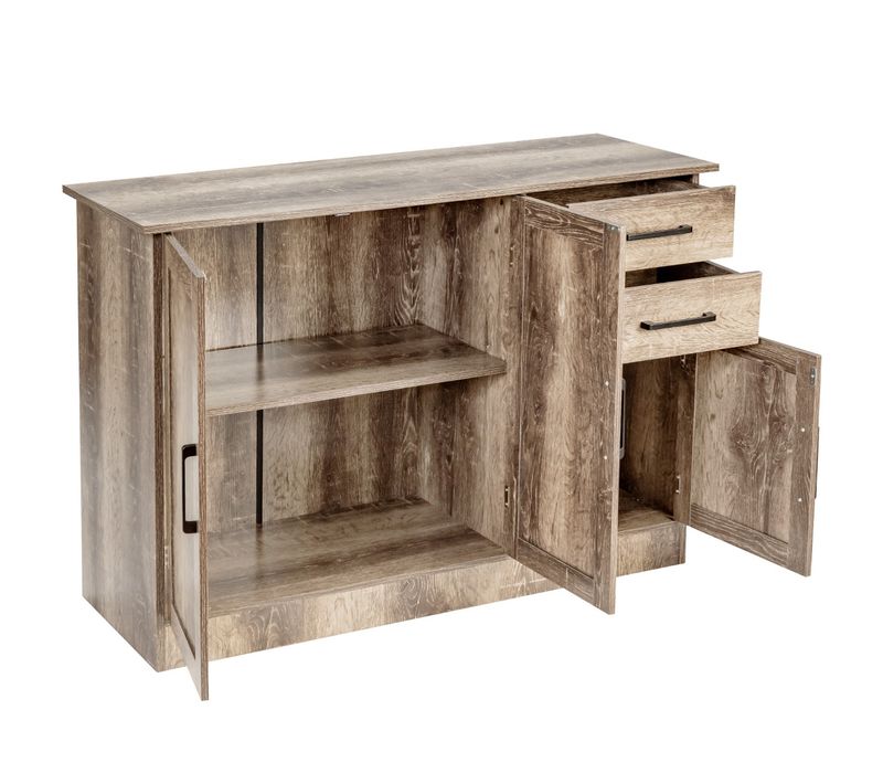 Buffet De Cuisine, Meuble Cuisine 3 Portes Et 2 Tiroirs 110x40x78 Cm Étagère Réglable Brun