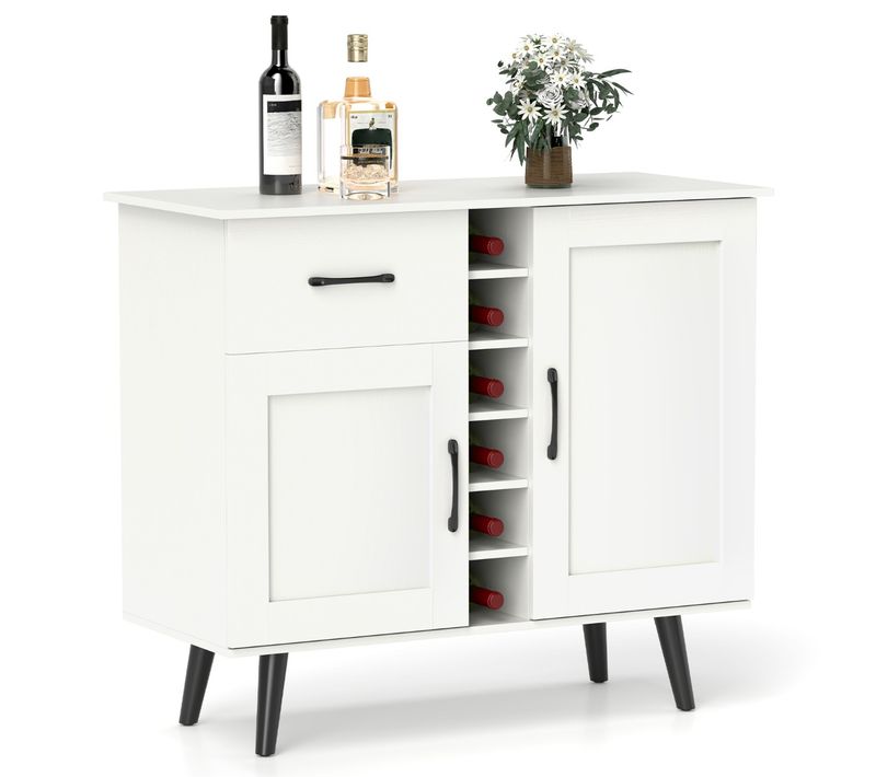 Buffet, Bahut, Meuble De Rangement Moderne Avec Casier à Vin 1 Tiroir 2 Portes 90x40x79cm Blanc