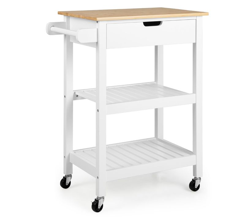 Desserte à Roulettes, Chariot De Rangement Avec Tiroir Porte-serviettes 2 Étagères Blanc Bambou