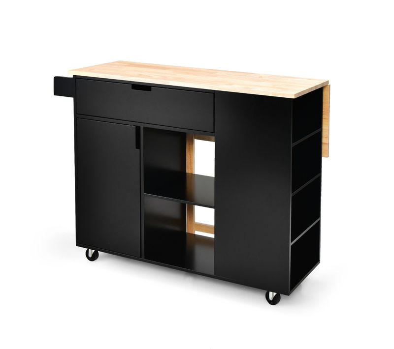 Desserte à Roulettes, Chariot De Rangement Avec Comptoir En Bois Pliable Porte-épices Noir
