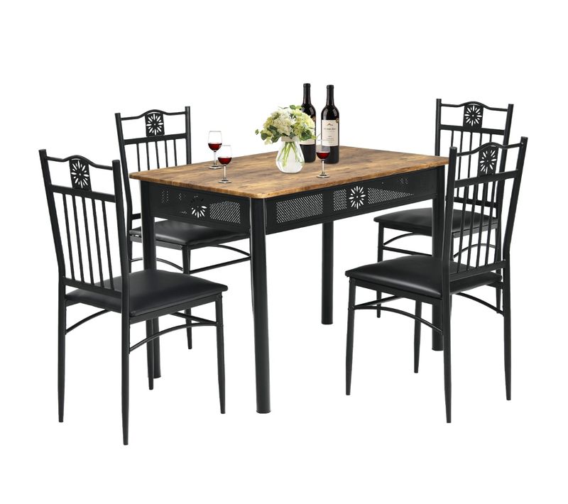 Ensemble Table à Manger Avec 4 Chaises Rembourrées Souples Cadre En Métal Laqué Noir