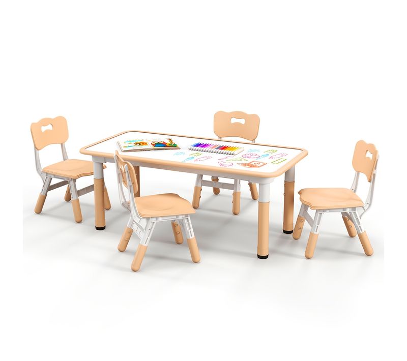 Ensemble Table Enfant Et 4 Chaises Hauteur Réglable Avec Plateau Graffiti Multifonction Naturel